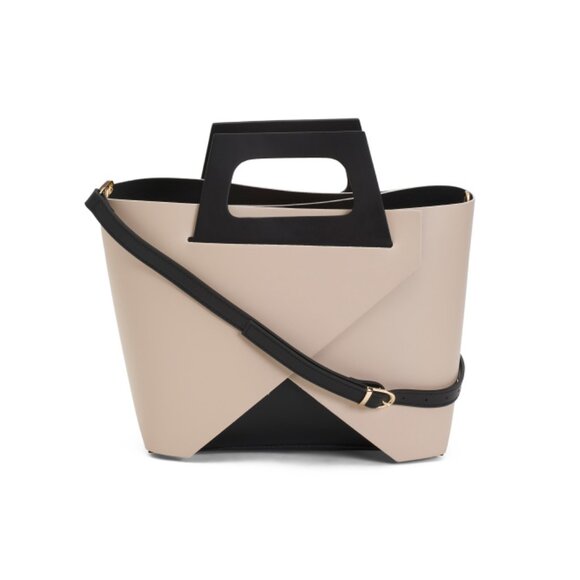ISADORA Beige Made In Italy Leather Double Layer Geo Satchel